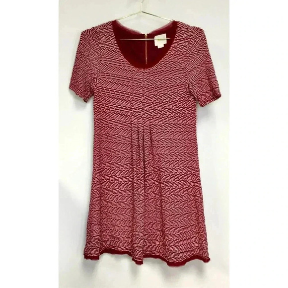 Maeve Anthropologie Women's Red White Puckered Striped Fringe Shift Dress Small - Picture 2 of 12